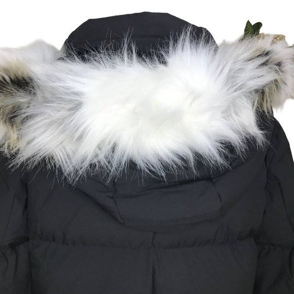 Sam Edelman Puffer Hooded Faux Fur Trim Coat Black Size Small NWT - Picture 10 of 15